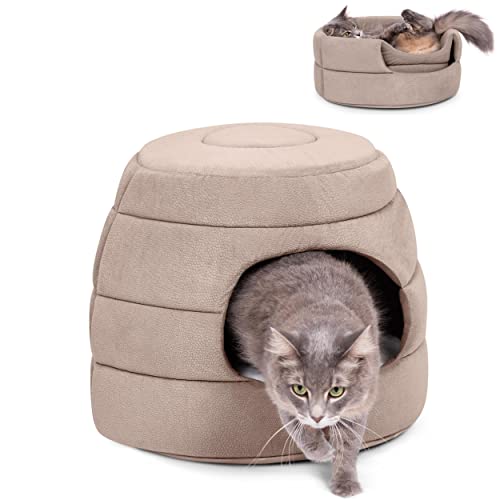 BIRDROCK HOME 2-in-1 Haustierbett für Katzen oder kleine Hunde – Gemütliche Katzenhöhle oder Plüsch-Hundebett – Indoor-Tipi-Haus für Haustiere (38,1 cm breit, beige) von BIRDROCK HOME