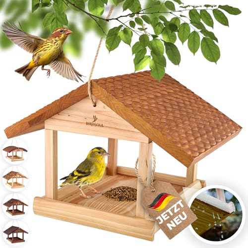 BIRDSOUL Vogelhaus zum Aufhängen [Wasserabweisend] Vogelfutterhaus Wetterfest | Vogelhaus Balkon | XXL | 2 Farben + 3 Designs von BIRDSOUL