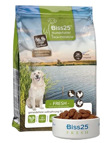 Biss 25 Fresh Halbfeuchtes Premium Hundefutter (4kg) - Natürlich & Hypoallergen I Optimale Verdauung I 62,5% frisch Fleisch I Praktisch für Unterwegs I Ideal für alle Rassen I Fellpflege von BISS 25