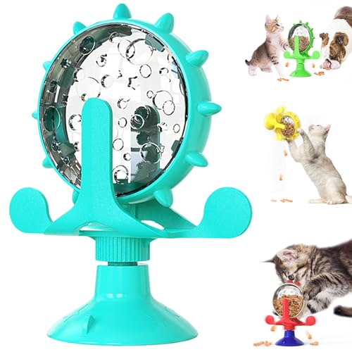 BIUBIULOVE Lallypet, Futter-Windmühle, Rotierender Futterspender, Interaktives Spielzeug Für Katzenfutter-Leckerli-Spender, Rotierendes Windmühlen-Spielzeug Mit Saugnapf Für Kleine Haustiere (Blau) von BIUBIULOVE