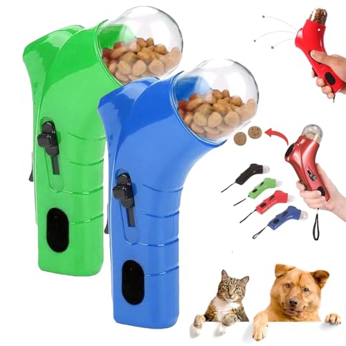 Leckerli-Pistole, Leckerli-Werfer, Leckerli-Spielzeug, Futterkatapult Für Katzen Und Hunde, Snack-Spender Für Katzen, Interaktiver Snack-Katapult Für Haustiere (Blau+Grün) von BIUBIULOVE