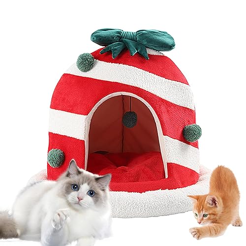 Katzenbett Weihnachten Hundebetten Winter Warme Katzenhöhle Mit Abnehmbarem Kissen, Weihnachts-Geschenkbox-Form Haustierbett Haustierhaus Für Welpen, Kätzchen von BIUDUI