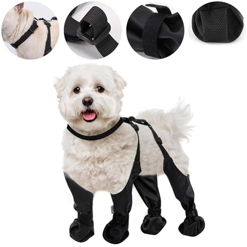 Strapsstiefel für Hunde, Hundepfotenstiefel, wasserdichte Hundestiefel, rutschfeste Hundeschuhe, Hundepfotenschutz für kleine mittelgroße Hunde, schmutzfeste Hundestiefel mit Hilfsgurt für Schneetag, von BIXMK