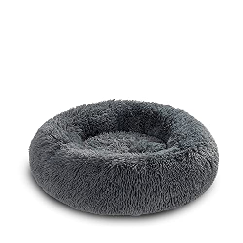 Flauschiges Donut Hundebett XXL Warm Weiches Langes Plüsch Haustier Kissen Hundehaus Katzenbett Waschbar Haustier Sofa Matte Beruhigende Samll Große Hundebetten-Dunkelgrau,XL-80CM,Frankreich von BJBLGMR