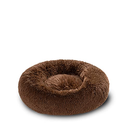 Flauschiges Donut Hundebett XXL Warm Weiches Langes Plüsch Haustier Kissen Hundehaus Katzenbett Waschbar Haustier Sofa Matte Beruhigende Samll Große Hundebetten-Kaffee,S-50CM,Frankreich von BJBLGMR