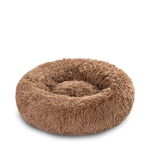 Flauschiges Donut Hundebett XXL Warm Weiches Langes Plüsch Haustier Kissen Hundehaus Katzenbett Waschbar Haustier Sofa Matte Beruhigende Samll Große Hundebetten-Khaki,L-70CM,Frankreich von BJBLGMR