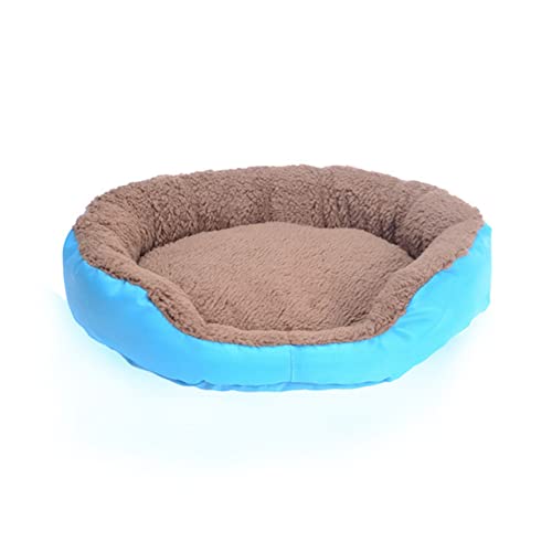 Haustier Hund Winter Schlafsofa Schlafmatratze Für Kleine Große Hunde Haus Zwinger Katzennest Warme Fleece Welpen Druckkörbe S-XXXL-Blau Rund,L von BJBLGMR