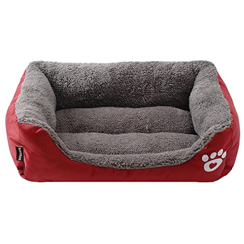 Haustier Hund Winter Schlafsofa Schlafmatratze Für Kleine Große Hunde Haus Zwinger Katzennest Warme Fleece Welpen Druckkörbe S-XXXL-Weinrot,L von BJBLGMR