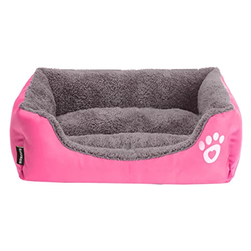 Haustier Hund Winter Schlafsofa Schlafmatratze für kleine große Hunde Haus Zwinger Katzennest Warm Fleece Welpen Druckkörbe S-XXXL-Rose rot,L von BJBLGMR