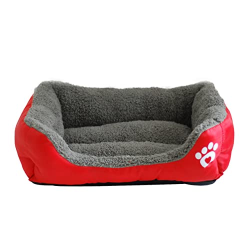 Haustier Hund Winter Schlafsofa Schlafmatratze für kleine große Hunde Haus Zwinger Katzennest Warm Fleece Welpen Druckkörbe S-XXXL-Rot,XL von BJBLGMR