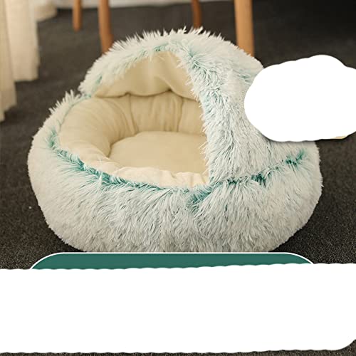 Hundebett Rund Plüsch Katze Warmes Bett Haus Weiches Langes Plüsch Haustier Hundebett Für Kleine Hunde Katzennest 2 In 1 Katzenbett Kissen Schlafsofa-Grün,35CM von BJBLGMR