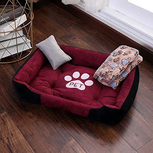 Hundebett Schlafsack für große Hunde Zwinger Katzenmatte Schlafsofas Pet House Winterkissen für kleine Hunde-rote Decke, XXL(90x70x15cm) von BJBLGMR