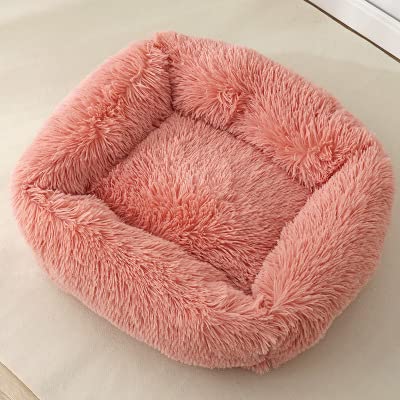 Plüsch Hundebetten Quadrat Super Weiches Hundebett Warm Plüsch Katzenmatte Hundematte Für Kleine Mittelgroße Hunde Welpenbett Haus Nest Kissen-Leder Rosa,XS-43x35x20cm von BJBLGMR