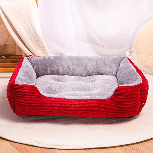 Rechteckiges Hundebett Schlafsack Zwinger Katze Welpen Schlafsofa Haustierhaus Winter Warme Betten Kissen für kleine Hunde-rot,XL 80x60cm von BJBLGMR