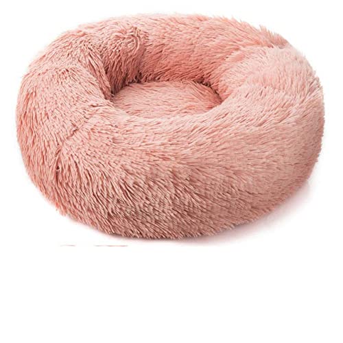 Runder Langer Plüsch Haustier Katzenbett Haus Weiches Sofakissen Winter Warmer Schlaf Reißverschluss Waschbare Hundebettmatte Nest Für Katzen Haustier Produkt-Leder Rosa,XS-40cm von BJBLGMR