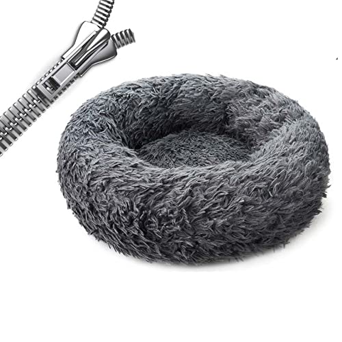 Runder Langer Plüsch Haustier Katzenbett Haus Weiches Sofakissen Winter Warmer Schlaf Reißverschluss Waschbare Hundebettmatte Nest Für Katzen Haustier Produkt-Reißverschluss Dunkelgrau,M-60cm von BJBLGMR