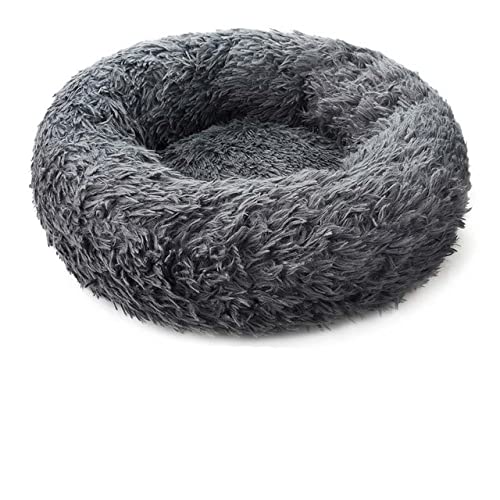 Runder Langer Plüsch-Haustier-Katzenbett-Haus-weiches Sofa-Kissen Winter-Warmer Schlaf-Reißverschluss waschbares Hundebett-Matten-Nest für Katzen-Haustier-Produkt-Dunkelgrau, XL-80cm von BJBLGMR