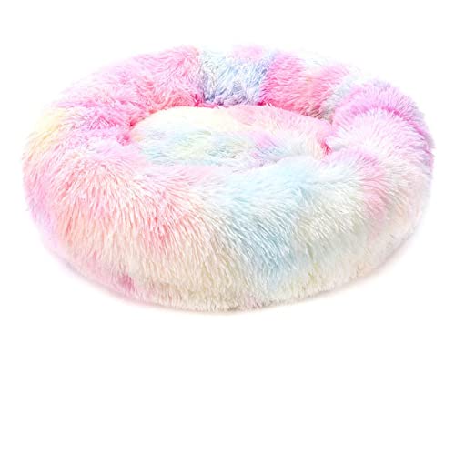 Runder Langer Plüsch-Haustier-Katzenbett-Haus-weiches Sofa-Kissen Winter-Warmer Schlaf-Reißverschluss waschbares Hundebett-Matten-Nest für Katzen-Haustier-Produkt-Regenbogen,XS-40cm von BJBLGMR