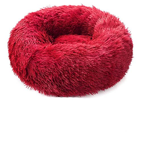 Runder Langer Plüsch-Haustier-Katzenbett-Haus-weiches Sofa-Kissen Winter-Warmer Schlaf-Reißverschluss waschbares Hundebett-Matten-Nest für Katzen-Haustier-Produkt-Rot,L-70cm von BJBLGMR