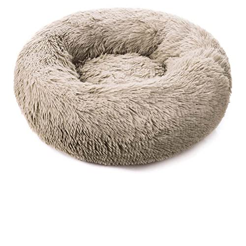 Runder Langer Plüsch-Haustier-Katzenbett-Haus-weiches Sofa-Kissen Winter-Warmer Schlaf-Reißverschluss waschbares Hundebett-Matten-Nest für Katzen Haustierprodukt-Beige-Braun, M-60cm von BJBLGMR