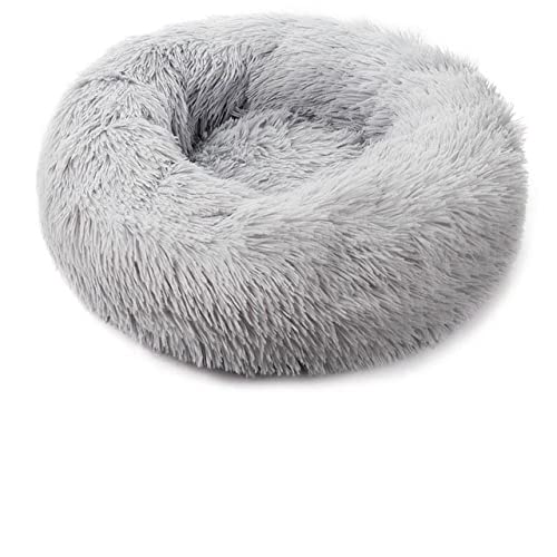 Runder Langer Plüsch-Haustier-Katzenbett-Haus-weiches Sofa-Kissen Winter-Warmer Schlaf-Reißverschluss waschbares Hundebett-Matten-Nest für Katzen Haustierprodukt-Hellgrau,L-70cm von BJBLGMR