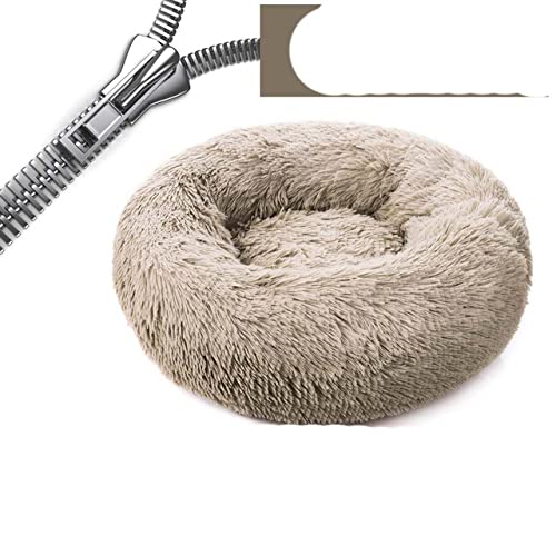 Runder Langer Plüsch-Haustier-Katzenbett-Haus-weiches Sofa-Kissen Winter-Warmer Schlaf-Reißverschluss waschbares Hundebett-Matten-Nest für Katzen Haustierprodukt-Reißverschluss Beige-Braun, XL-80cm von BJBLGMR