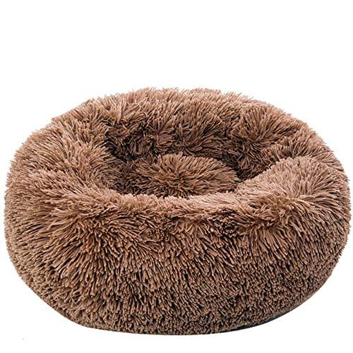 Rundes Plüsch Hundebett mit Reißverschluss Haus Hundematte Winter Warm Schlafendes Katzennest Weicher Langer Plüsch Hundekorb Haustier Kissen Tragbar-Khaki Reißverschluss,4XL 120cm von BJBLGMR