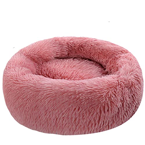 Rundes Plüsch Hundebett mit Reißverschluss Haus Hundematte Winter Warm Schlafendes Katzennest Weicher Langer Plüsch Hundekorb Haustier Kissen Tragbar-Rosa Reißverschluss,4XL 120cm von BJBLGMR