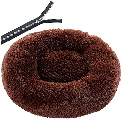 Rundes Plüsch Hundebett mit Reißverschluss Haus Hundematte Winter Warm Schlafendes Katzennest Weicher Langer Plüsch Hundekorb Haustier Kissen Tragbarer Kaffee-Reißverschluss,4XL 120cm von BJBLGMR