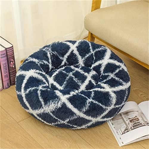 Superweiches Haustierbett Zwinger Hund Runde Katze Winter Warmer Schlafsack Lange Plüsch Welpen Kissen Matte Tragbare Katzenbedarf Hundebett-Navy Textur,S-Durchmesser50cm von BJBLGMR