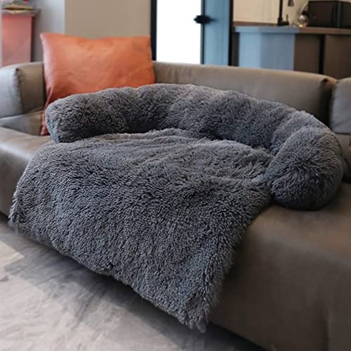 Winter-Hundeschlafsofa mit Reißverschluss Waschbare Katzenbetten Matten Haustierbett für große Hunde Plüsch Zwinger Abnehmbarer Bezug für Hundebetten-Dunkelgrau,L 115x95x15cm von BJBLGMR