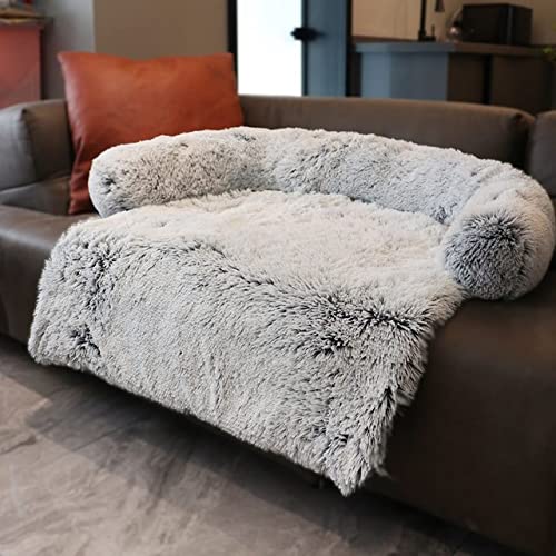 Winter-Hundeschlafsofa mit Reißverschluss Waschbare Katzenbetten Matten Haustierbett für große Hunde Plüsch Zwinger Abnehmbarer Bezug für Hundebetten-Rasiert Hellgrau,L 115x95x15cm von BJBLGMR