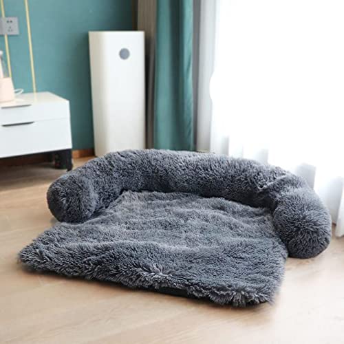 Winter Hundeschlafsofa mit Reißverschluss Waschbare Katzenbetten Matten Haustierbett für große Hunde Plüsch Zwinger Abnehmbarer Bezug für Hundebetten-Reißverschluss Dunkelgrau,L 115x95x15cm von BJBLGMR