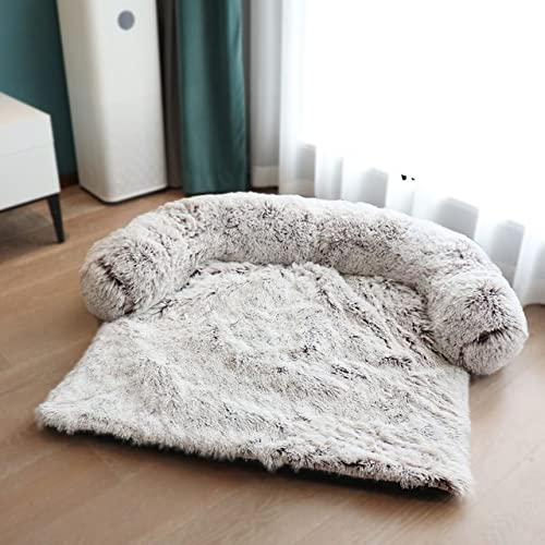 Winter Hundeschlafsofa mit Reißverschluss Waschbare Katzenbetten Matten Haustierbett für große Hunde Plüsch Zwinger Abnehmbarer Bezug für Hundebetten-Reißverschluss Kaffee,M 105x95x15cm von BJBLGMR