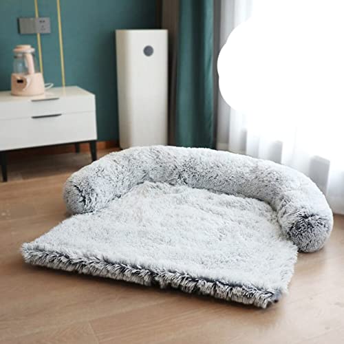 Winter-Hundeschlafsofa mit Reißverschluss Waschbare Katzenbetten Matten Haustierbett für große Hunde Plüsch Zwinger Abnehmbarer Bezug für Hundebetten-Reißverschluss Kaffee,S 90X80X13cm von BJBLGMR