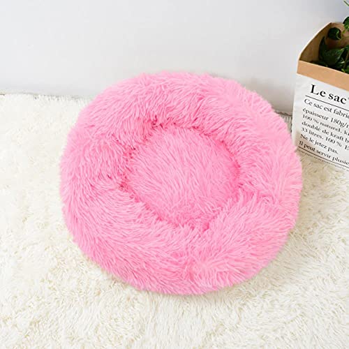 BJKHU 14 Farben Super Weiches Katzenbett Runder Flauschiger Katzenschlafkorb Lange Plüsch Warme Haustiermatte Niedlich Leichte Bequeme Berührung Zwinger-Hot Pink,40cm von BJKHU