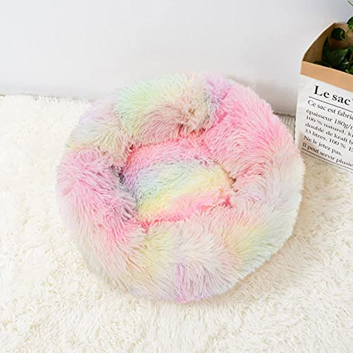 BJKHU 14 Farben Super Weiches Katzenbett Runder Flauschiger Katzenschlafkorb Lange Plüsch Warme Haustiermatte Niedlich Leichte Bequeme Touch Kennel-Multicolor,80cm von BJKHU