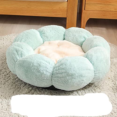 BJKHU Blumenförmiges Katzenbett Indoor Gemütliche Haustierbetten Ultra weicher Plüsch Hundekorb Sonnenliege Warmer Selbsterwärmender Hausschlafsack Kissen Matte-Grün Creme,40cm von BJKHU