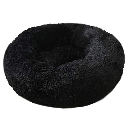 BJKHU Hundebett Zwinger Runde Katze Winter Warm Hundehütte Schlafsack Lange Plüsch Super Weiches Haustierbett Welpen Kissen Matte Katzenbedarf-schwarz,40cm von BJKHU