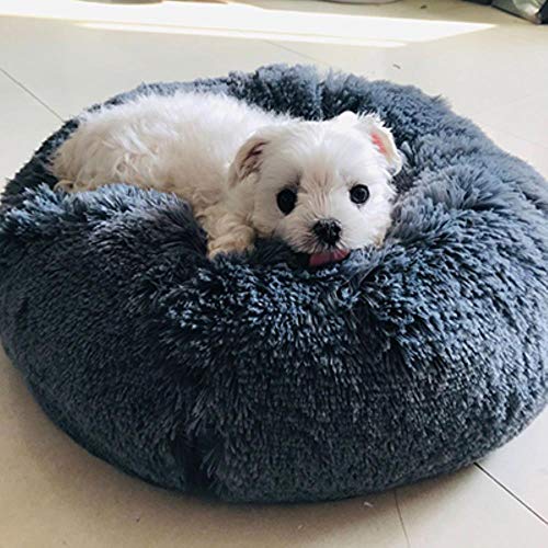 BJKHU Hundebett Zwinger Runde Katze Winter Warme Hundehütte Schlafsack Lange Plüsch Super Weiches Haustierbett Welpen Kissen Matte Katzenbedarf-grau,100cm von BJKHU