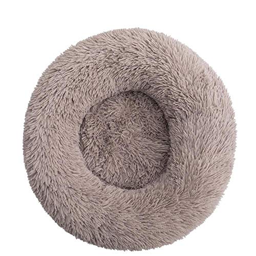 BJKHU Langes Plüsch Haustierbett Katze Super Weiches Bett für Hunde Zwinger Hund Rund Winter Warm Schlafen Welpen Kissen Matte Tragbare Katzenbedarf-Beige grau,40cm von BJKHU