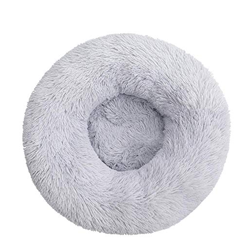 BJKHU Langes Plüsch-Haustierbett Katze Super Weiches Bett für Hunde Zwinger Hund Runde Winter Warm Schlafen Welpen Kissen Matte Tragbare Katzenbedarf-Hellgrau,50cm von BJKHU