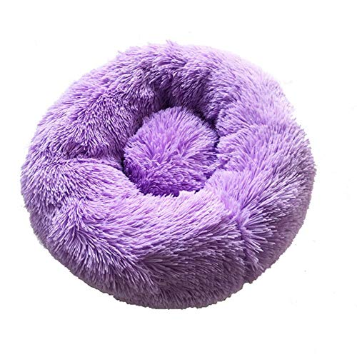 BJKHU Langes Plüsch-Haustierbett Katze Super Weiches Bett für Hunde Zwinger Hund Runde Winter Warm Schlafen Welpen Kissen Matte Tragbare Katzenbedarf-Lila,60cm von BJKHU