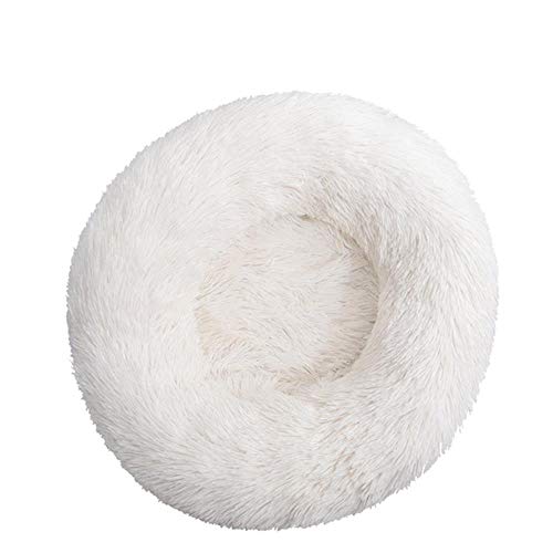 BJKHU Langes Plüschtierbett Katze Super Weiches Bett für Hunde Zwinger Hund Runde Winter Warm Schlafen Welpen Kissen Matte Tragbare Katzenbedarf-Weiß,40cm von BJKHU