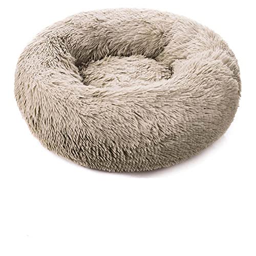 BJKHU Runder Plüsch Katzenbett Haus Katzenmatte Winter Warmer Schlaf Katzennest Weiches Langes Plüsch Hundebett Haustier Kissen Für Katzen Hund Reißverschluss Waschbar-Beige Braun,S-50cm von BJKHU