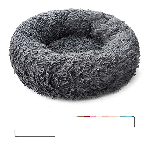 BJKHU Runder Plüsch Katzenbett Haus Katzenmatte Winter Warmer Schlaf Katzennest Weiches Langes Plüsch Hundebett Haustier Kissen Für Katzen Hund Reißverschluss Waschbar-Dunkelgrau,M-60cm von BJKHU