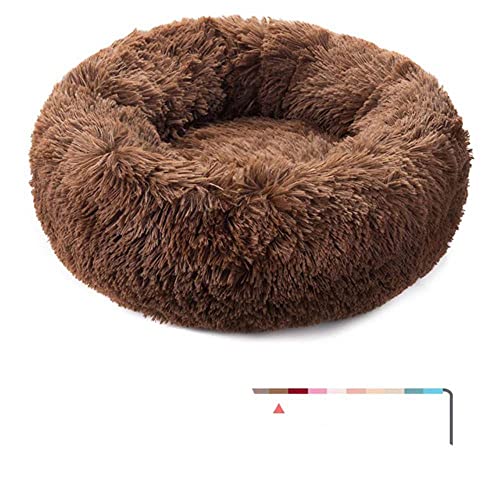 BJKHU Runder Plüsch Katzenbett Haus Katzenmatte Winter Warmer Schlaf Katzennest Weiches Langes Plüsch Hundebett Haustier Kissen Für Katzen Hund Reißverschluss Waschbar-Kaffee,XS-40cm von BJKHU