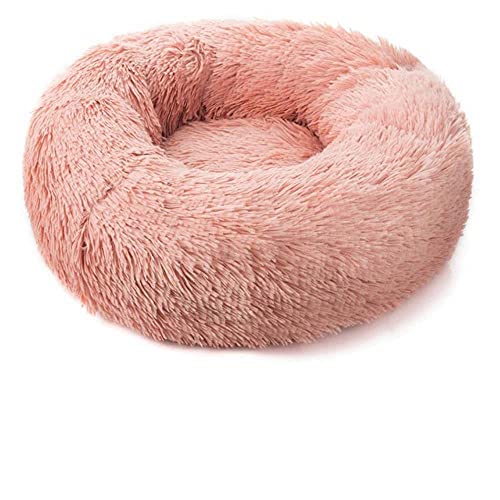 BJKHU Runder Plüsch Katzenbett Haus Katzenmatte Winter Warmer Schlaf Katzennest Weiches Langes Plüsch Hundebett Haustier Kissen Für Katzen Hund Reißverschluss Waschbar-Leder Rosa,XS-40cm von BJKHU