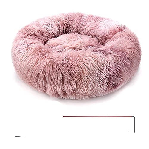 BJKHU Runder Plüsch Katzenbett Haus Katzenmatte Winter Warmer Schlaf Katzennest Weiches Langes Plüsch Hundebett Haustier Kissen Für Katzen Hund Reißverschluss Waschbar-Regenbogen Rot,M-60cm von BJKHU