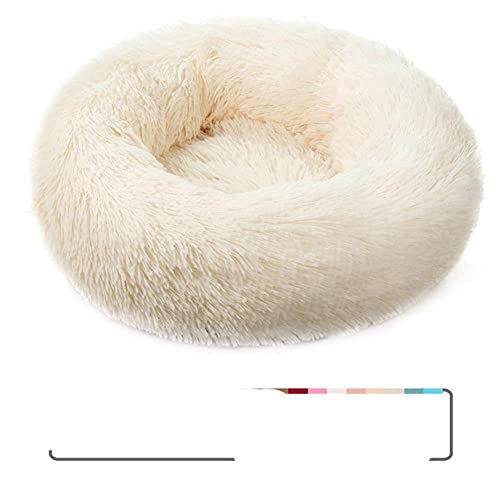 BJKHU Runder Plüsch Katzenbett Haus Katzenmatte Winter Warmer Schlaf Katzennest Weiches Langes Plüsch Hundebett Haustier Kissen Für Katzen Hund Reißverschluss Waschbar-Weiß,M-60cm von BJKHU